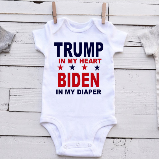 Trump In My Heart Onesie - Political Humor - Short Sleeve - Organic Cotton - Infant Bodysuit