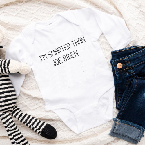 I'm Smarter Than Biden Onesie - Political Humor - Long Sleeve - Organic Cotton - Infant Bodysuit