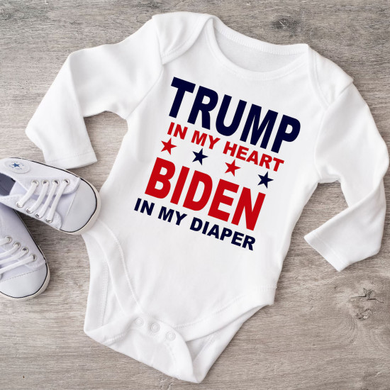 Trump In My Heart Onesie - Political Humor - Long Sleeve - Organic Cotton - Infant Bodysuit